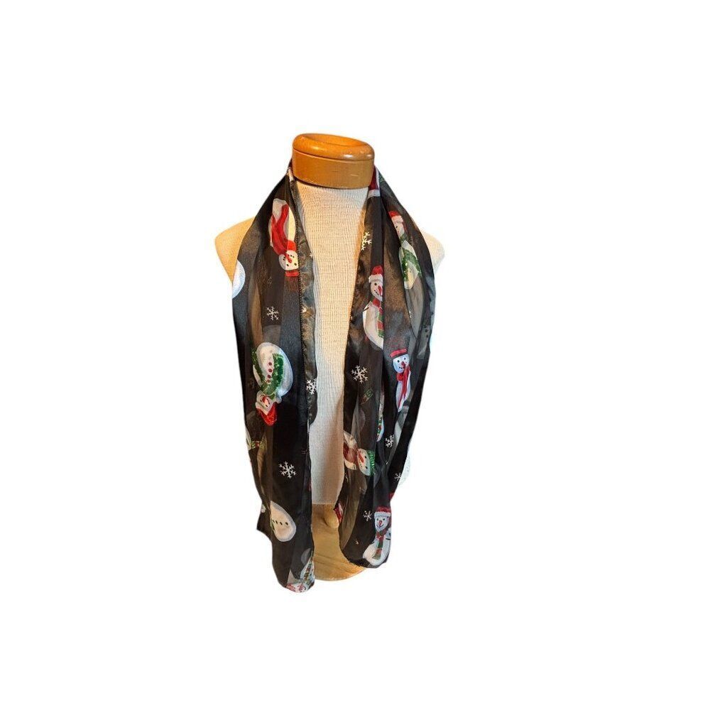 Christmas Snowman Patterned Satin Scarf